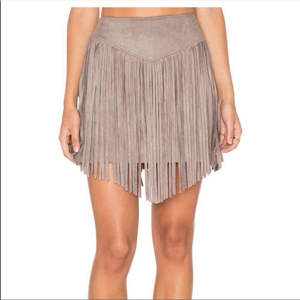 Show Me Your Mumu Gray Faux Suede Rancho Fringe Skirt XS